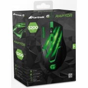 Mouse Gamer USB 3200DPI RAPTOR OM-801 Preto/Verde FORTREK